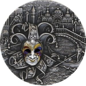 🎭 VENETIAN MASK II – 2 oz Sølvmønt (Antique Finish