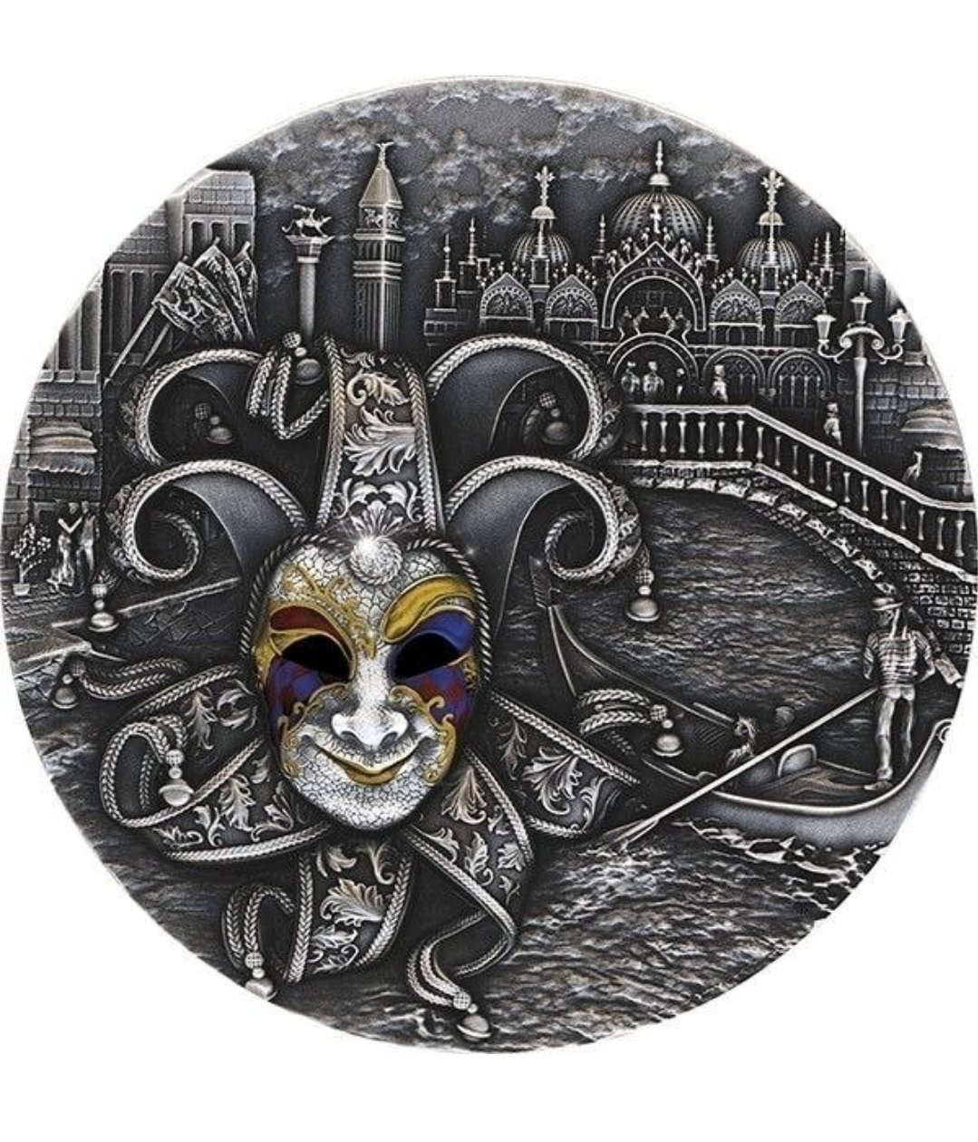 🎭 VENETIAN MASK II – 2 oz Sølvmønt (Antique Finish