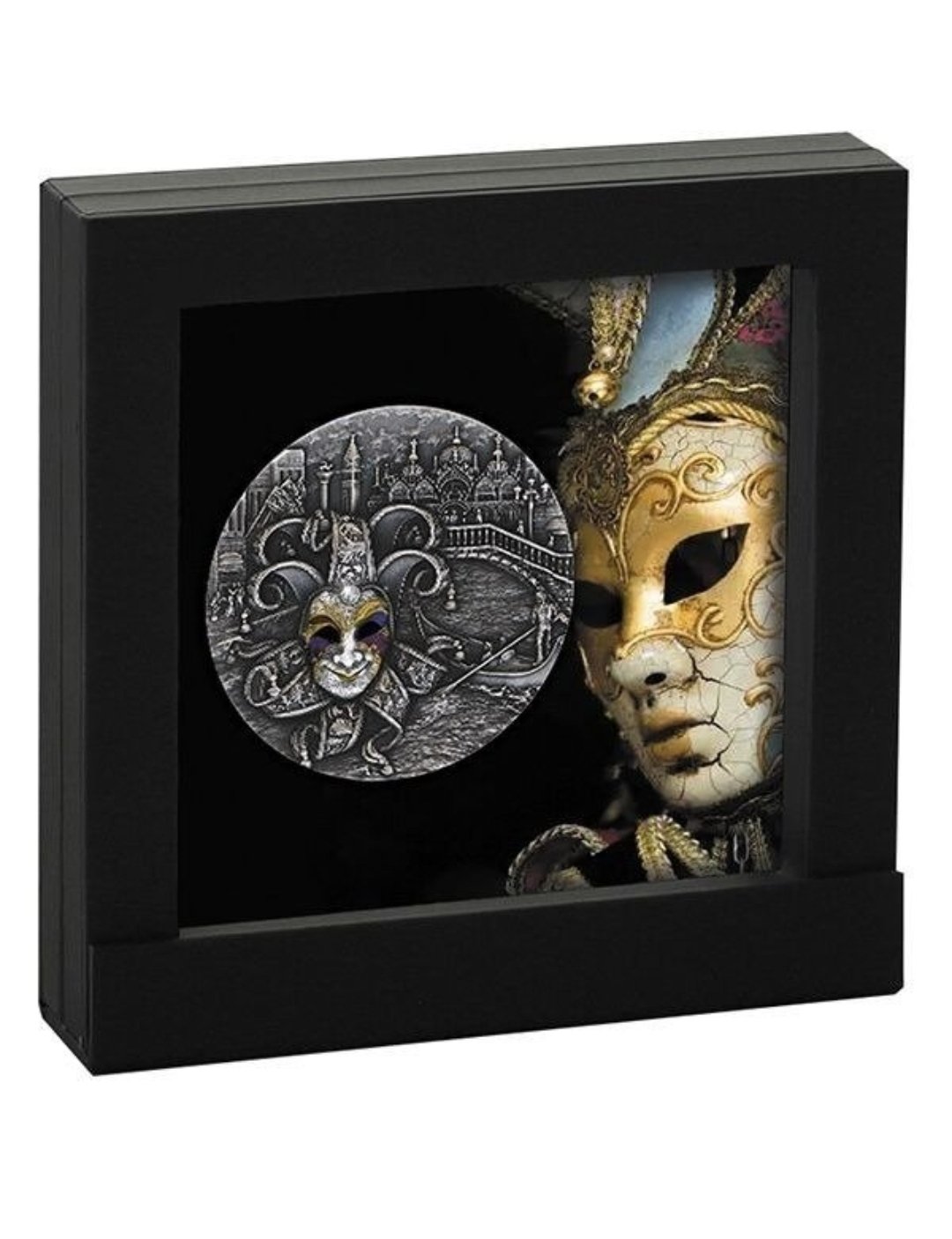 🎭 VENETIAN MASK II – 2 oz Sølvmønt (Antique Finish - Billede 3