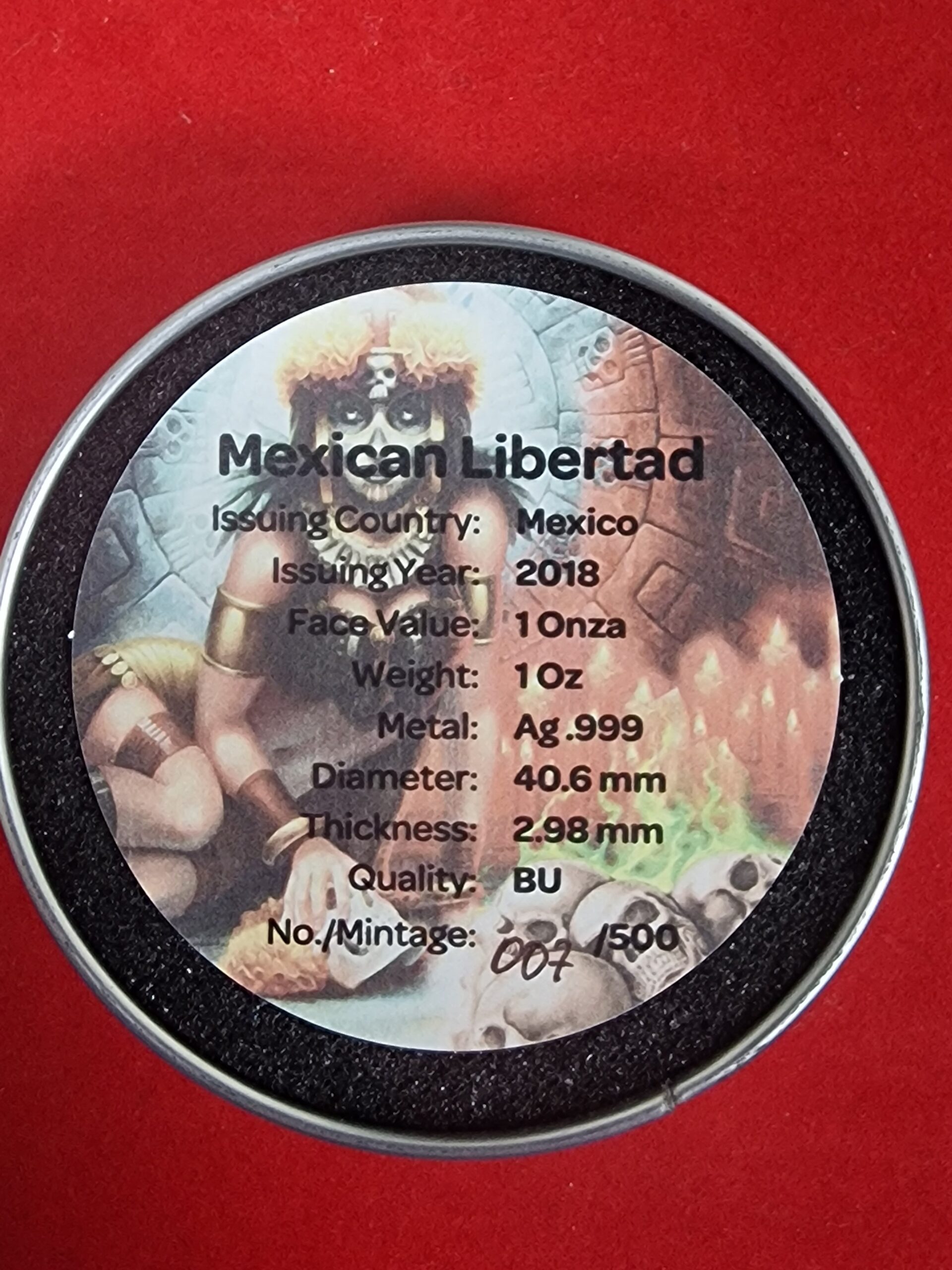 Mexican Libertad 2018 – 1 oz Sølv – Farvet Special Edition (Nr. 007/500) - Billede 4