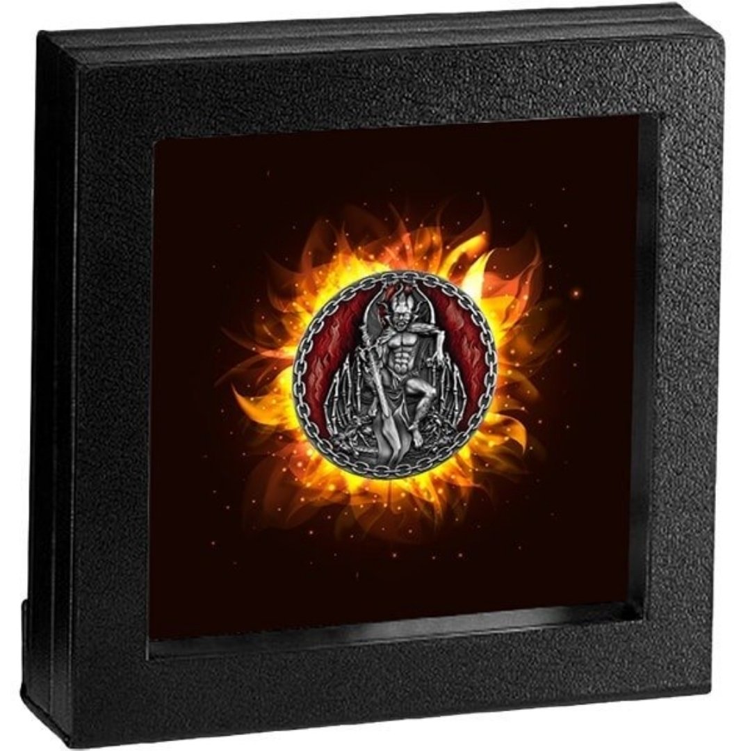 🔥 Mephistopheles – Devils & Demons 2022
2 oz Sølvmønt • Antique Finish • Kun 500 stk worldwide - Billede 3