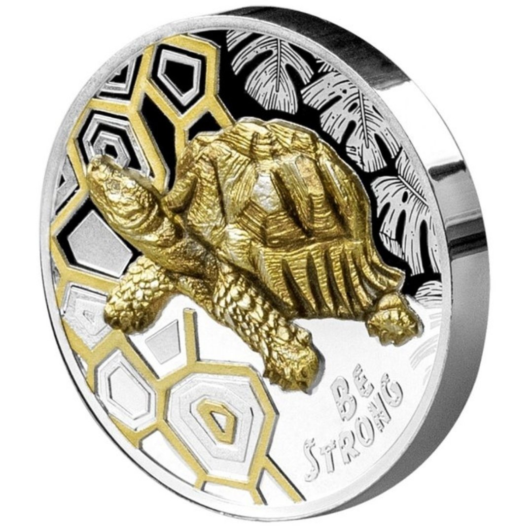 đ˘ Be Strong â Turtle 2022
1 oz Proof Silver ⢠Gold Plated ⢠Kun 500 stk worldwide - Billede 3