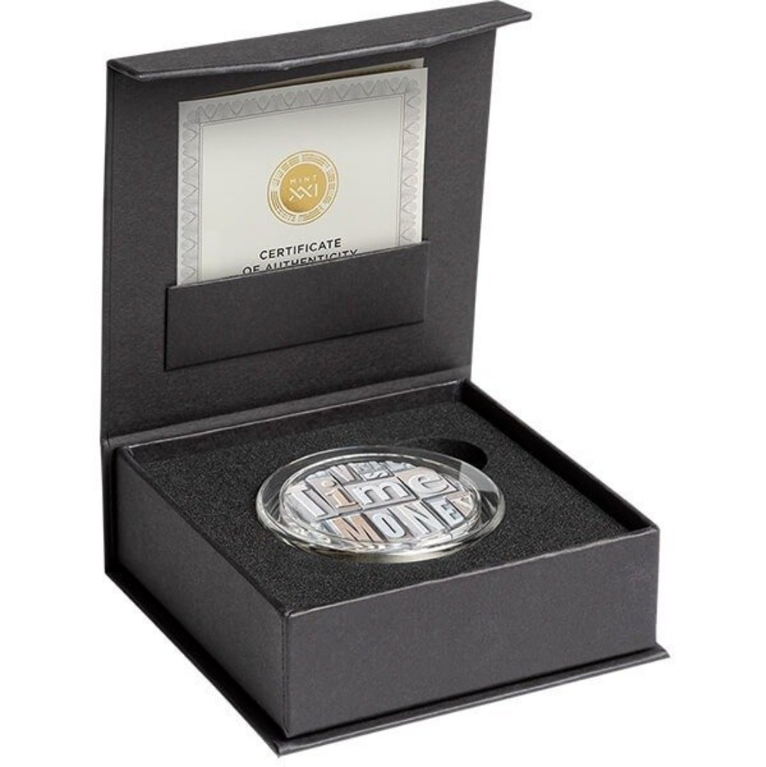 ⏳ Time is Money – 2023
2 oz Silver .999 • Antique Finish • High Relief • Kun 500 stk worldwide - Billede 3
