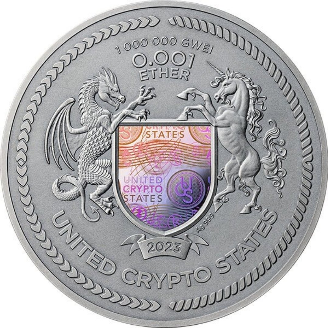 🚀 Binary Puma – United Crypto States 2023
2 oz Silver .999 • Antique Finish • 0.001 Ether • Holografisk sikkerhed • 1000 stk worldwide - Billede 2