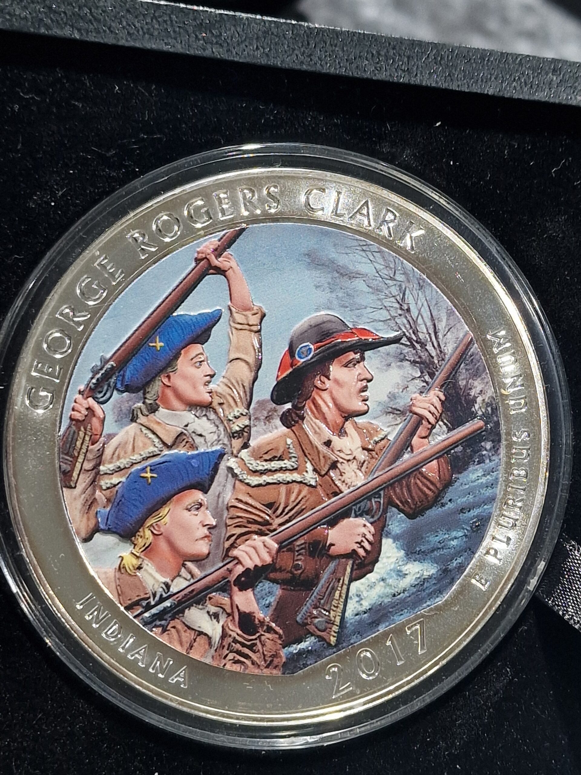 🇺🇸 America the Beautiful – George Rogers Clark 2017
5 oz .999 Silver – Colorized Edition (KUN 500 stk!)